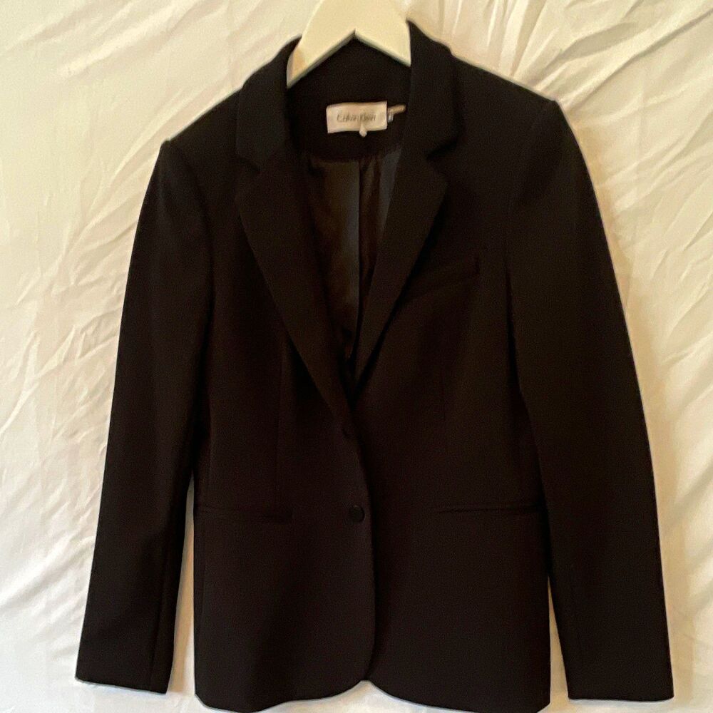 Calvin Klein Women's Black Lined Blazer 8 Button Front Long Sleeve Short